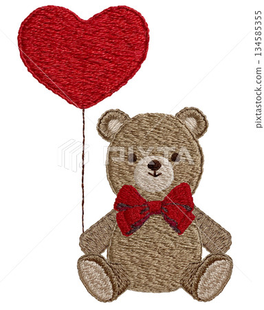 【心型氣球和泰迪熊】手工刺繡插畫素材 134585355