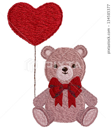 [Heart balloons and teddy bear] Hand embroidery illustration material 134585377