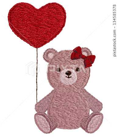 [Heart balloons and teddy bear] Hand embroidery illustration material 134585378