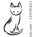 Illustration of a cat looking back while sitting with its head down 134585621
