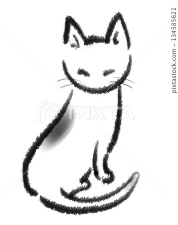 Illustration of a cat looking back while sitting with its head down 134585621
