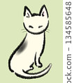 Illustration of a cat looking back while sitting with its head down 134585648