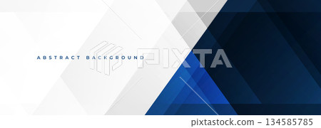 White and blue modern abstract wide banner with geometric shapes. Dark blue and white abstract background. White and blue modern abstract wide banner with geometric shapes. Dark blue and white abstract background. 134585785