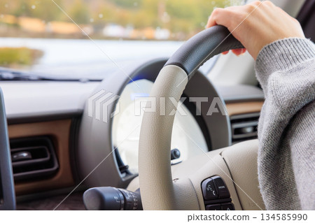 A scene of a woman in her 20s driving a car (no face) A scene of a woman in her 20s driving a car (no face) 134585990