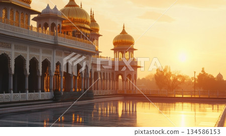 architecture background with ornate palace architecture, golden domes. 134586153