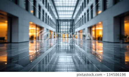 The empty, blurry space of a modern office or shopping center The empty, blurry space of a modern office or shopping center 134586196