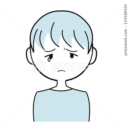 一幅簡單可愛的男孩插畫──一個有著淺藍色頭髮和淚眼朦朧的男人 一幅簡單可愛的男孩插畫──一個有著淺藍色頭髮和淚眼朦朧的男人 134586420