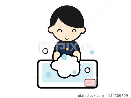 Illustration of a male student in uniform washing his hands Illustration of a male student in uniform washing his hands 134586799