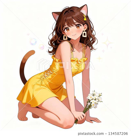 Yellow dress, cat ear girl 134587206