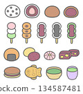 Cute Japanese sweets illustration set 134587481
