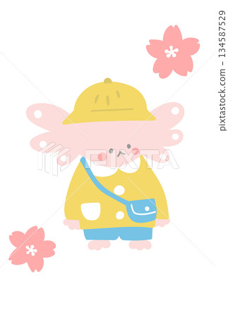 Cute axolotls and cherry blossoms at the entrance ceremony Cute axolotls and cherry blossoms at the entrance ceremony 134587529