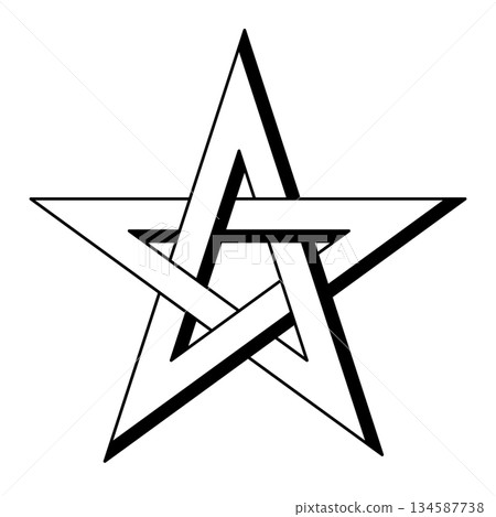 Interlaced pentagram, left-handed version of a five-pointed star with shadow effect. Sometimes known as pentalpha, pentangle, or star pentagon. From Greek word pentagrammon, meaning five lines. Vector Interlaced pentagram, left-handed version of a five-pointed star with shadow effect. Sometimes known as pentalpha, pentangle, or star pentagon. From Greek word pentagrammon, meaning five lines. Vector 134587738
