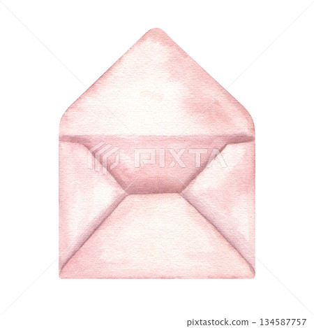 Pastel pink watercolor open empty envelope for letter illustration on isolated background. Romantic paper message. Decorative element for wedding invitations, love letters, or stationery. Pastel pink watercolor open empty envelope for letter illustration on isolated background. Romantic paper message. Decorative element for wedding invitations, love letters, or stationery. 134587757