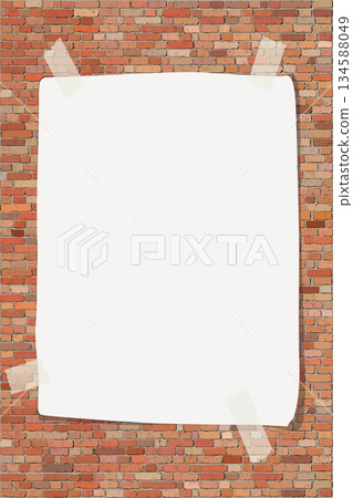 Old red brick wall vertical background with blank poster graphic illustration. 134588049