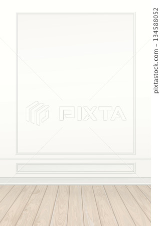 Empty room with vintage white wall vertical background and wooden floor graphic illustration. 134588052