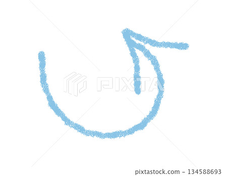 Wavy blue chalk arrow hand drawn in sketch style with a textured stroke. This pointer symbol uses a graphic element for bold modern concepts and art backgrounds, offering dynamic visual appeal. 134588693