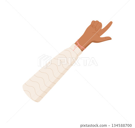 Flat style hand showing two fingers up. Bare wrist and fingers form the number two in a gesture for counting. Human hand concept in minimal style, ideal for education, math, and graphic projects. 134588700
