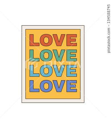 Retro groovy love typography sticker stands out as a colorful patch with rectangle shape. Vibrant y2k poster print design, modern label for fun or positive artistic uses. Retro groovy love typography sticker stands out as a colorful patch with rectangle shape. Vibrant y2k poster print design, modern label for fun or positive artistic uses. 134588745
