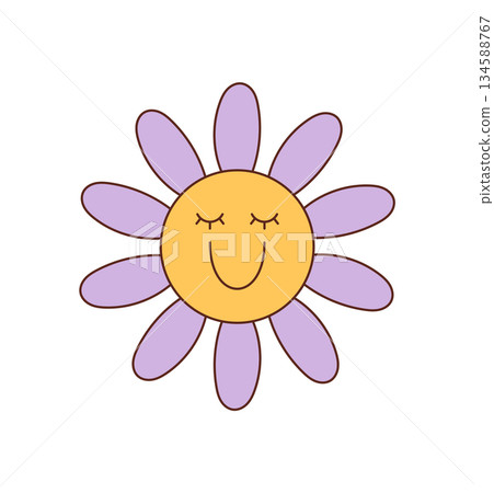 Groovy retro flower with happy smile and colorful sun cartoon graphic style. Cute y2k groovy element, cheerful face in playful aesthetic for joyful decorative use, ideal for creative projects and Groovy retro flower with happy smile and colorful sun cartoon graphic style. Cute y2k groovy element, cheerful face in playful aesthetic for joyful decorative use, ideal for creative projects and 134588767