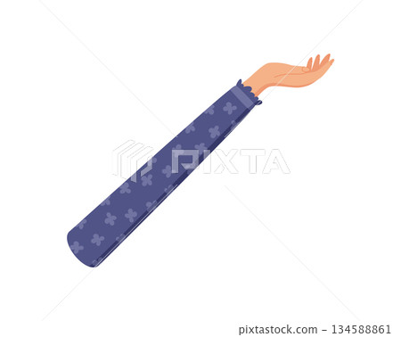 Open colorful hand in flat style. Open palm with detailed fingers depicting a human gesture and symbol. Minimalist arm concept, visually appealing, suitable for creative banners, equality messages, 134588861