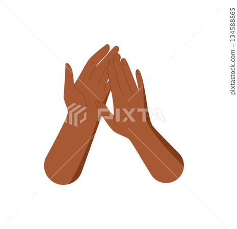 Flat art of diverse hands performing a highfive gesture sticker. Celebration of friendship and solidarity. Human connection and support concept, vibrant abstract style, ideal for themes unity 134588865