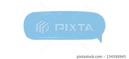Organic talk box sticker in light blue with doodle and hand drawn style. Speech bubble for chat, message, or communication. Rectangle shape symbol for simple modern comment. 134588945