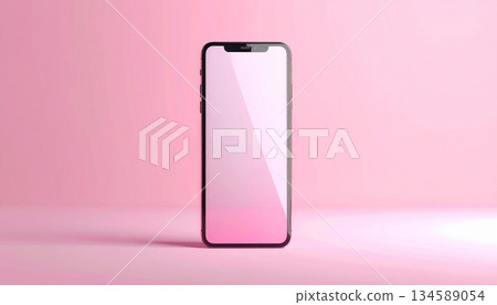 粉紅色背景上的獨立式智慧型手機 134589054