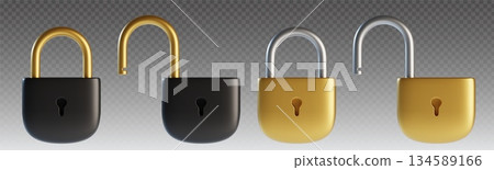 3D lock set with realistic metallic padlocks 134589166