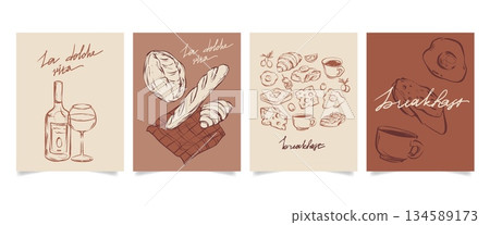 Dolce vita posters set with French breakfast Dolce vita posters set with French breakfast 134589173