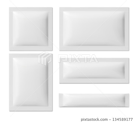 Blank sachet mockups set isolated on white 134589177
