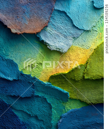 Textured landscape of overlapping clay green hues in serene harmony 134589256