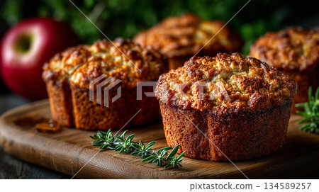 Enjoy healthy apple cinnamon oat muffins fresh from the oven 134589257
