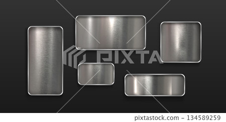 Metal tag collection with brushed steel texture 134589259