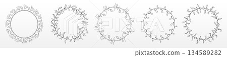 Floral monogram wreaths set isolated on white 134589282