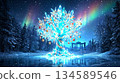 Aurora Borealis view Ice Christmas tree 134589546