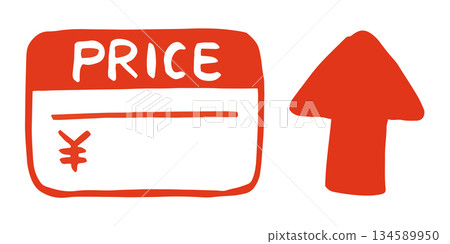 價格標籤和向上箭頭的向量圖 | 物價上漲、通貨膨脹、材料價格上漲 134589950