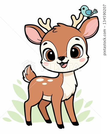 Cute cartoon illustration of a fawn Cute cartoon illustration of a fawn 134590207