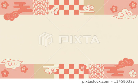 日式復古流行圖案拼布邊框背景材質 134590352