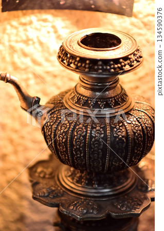 Ornate Antique Metal Teapot Ornate Antique Metal Teapot 134590376