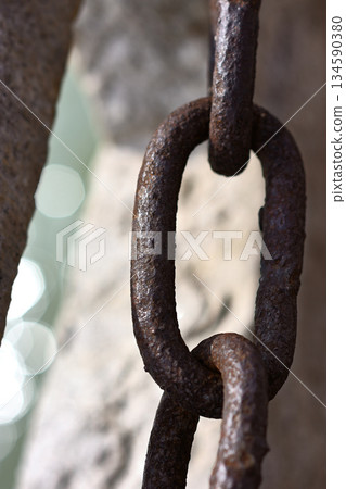 Close-Up of Rusty Metal Chain Link Close-Up of Rusty Metal Chain Link 134590380