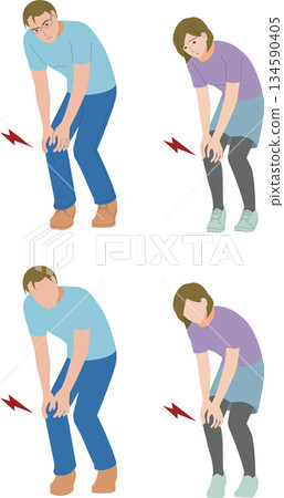 Illustration of a middle-aged man and woman with knee pain 134590405
