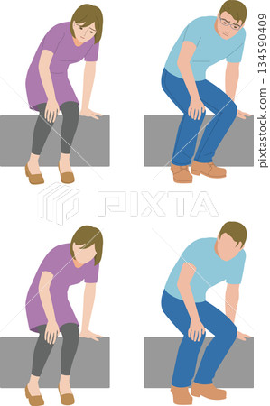 一幅插圖，描繪了一對中年男女站立時膝蓋疼痛的情景。 134590409