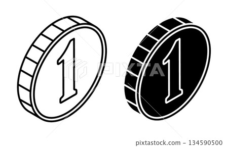 Linear isometric icon. One dollar coin. Simple vector isolated on white background 134590500
