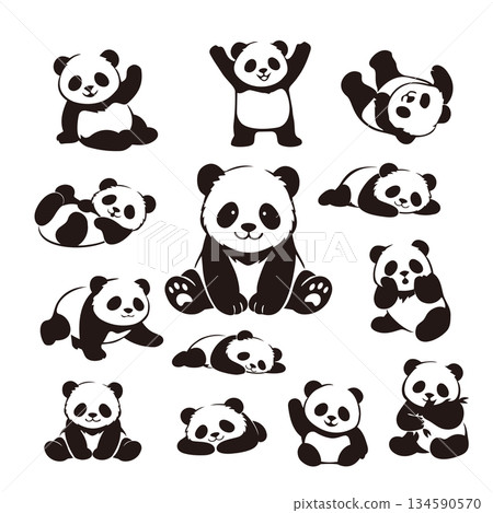 簡單可愛的熊貓姿勢插畫集 134590570