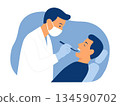 Dentist examining patient's teeth in dental clinic. Flat vector illustration. 134590702