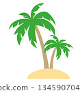 Green palm trees on a small island. Flat vector illustration. 134590704