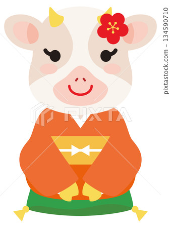 Illustration of a cow in a kimono Illustration of a cow in a kimono 134590710