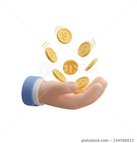 3d hand catching falling golden coins, representing financial success, profitable investment, and the concept of making money 3d hand catching falling golden coins, representing financial success, profitable investment, and the concept of making money 134590813