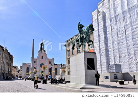 Gustav III Obelisk and Statue of Charles XIV Johan in front of Stockholm Cathedral 134590855