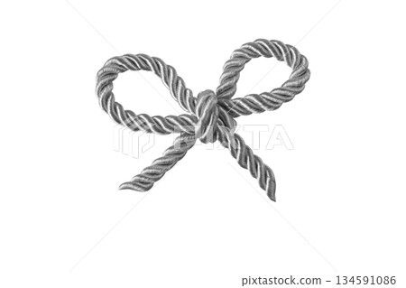 Silver rope bow isolated on white background. Coquette style decor 134591086